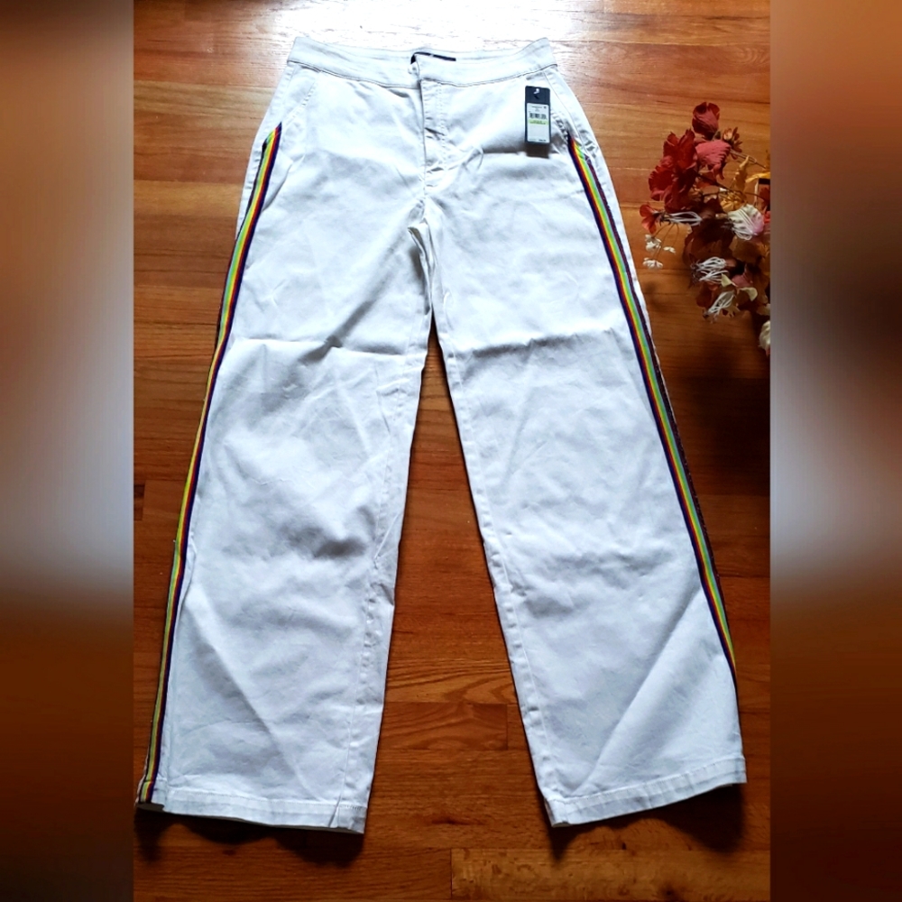 Rachel Roy Womens Kelly Rainbow-Stripe Sz 31 Bootcut Flare White  Pants  NwT